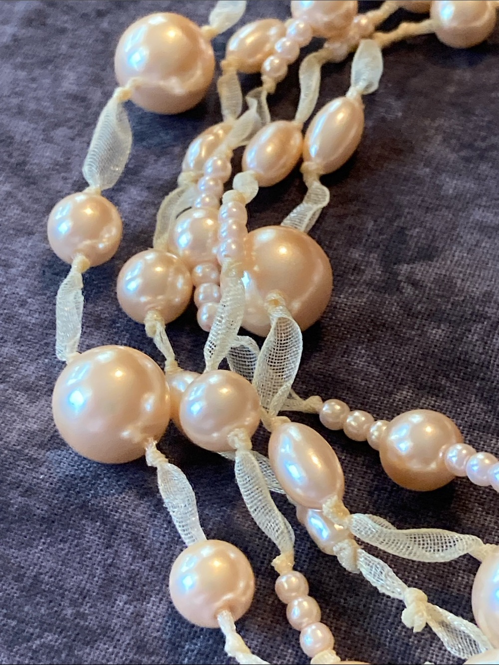 Ivory Multi-Strand Bead & Chiffon Ribbon Necklace - Picture 7 of 8